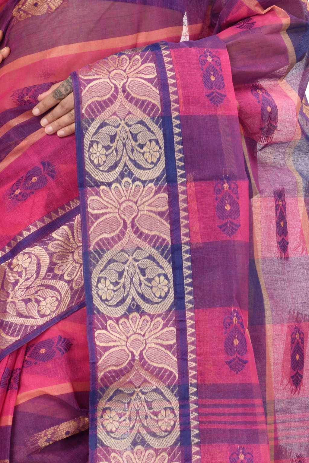 Pink Pure Cotton Krishnakali_Ankit Tant Saree (771)